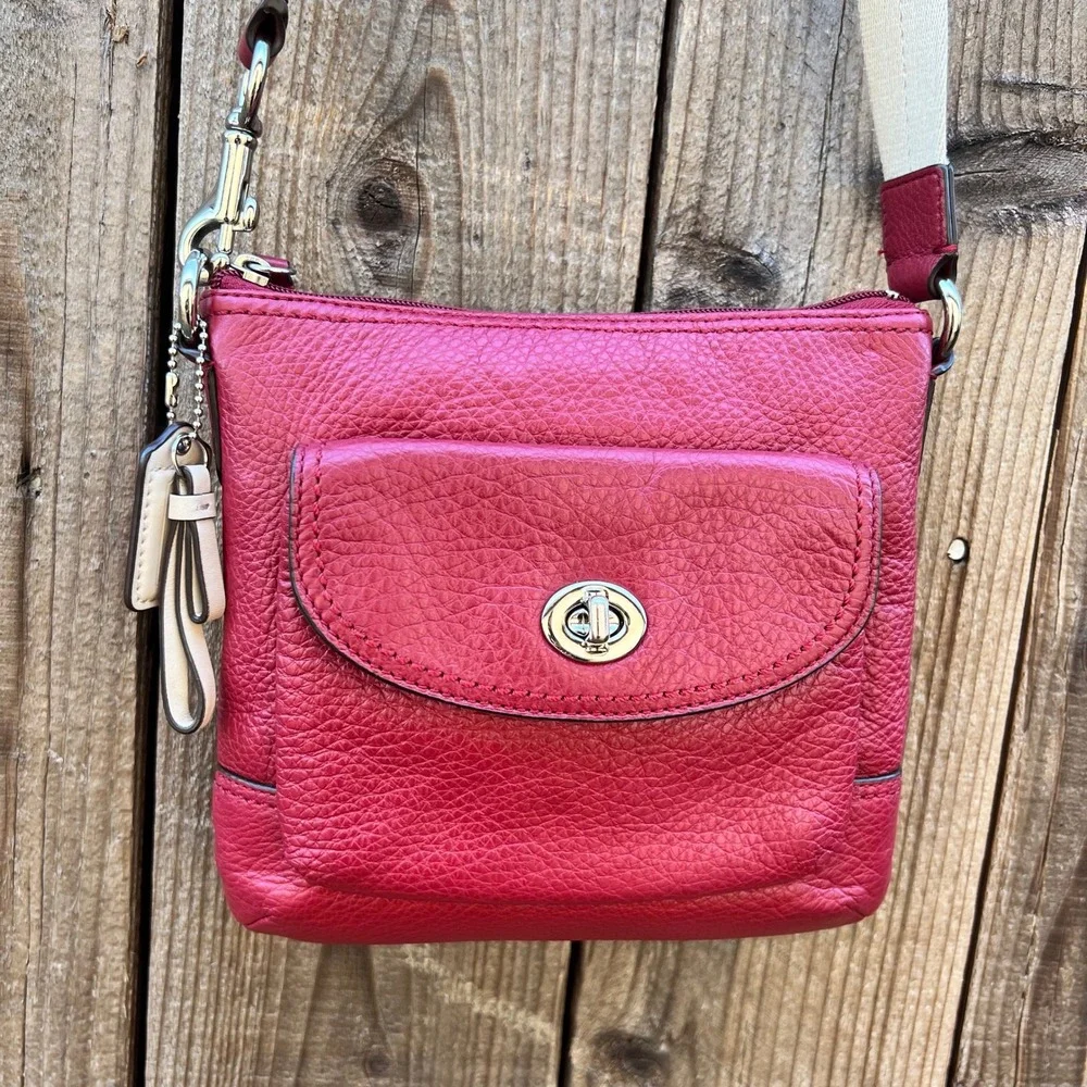 Coach Park F49170 Red Pebbled Leather Swingback Small Crossbody Shoulder Bag